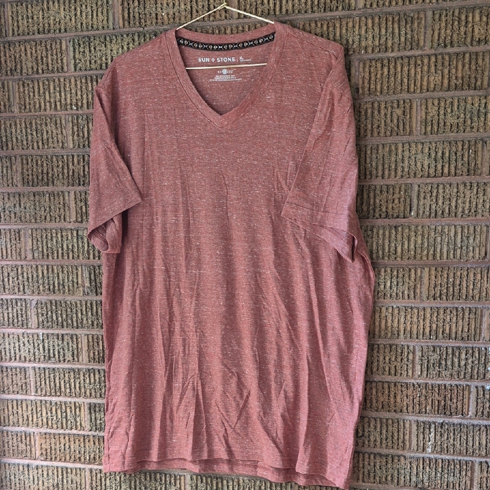 Sun + Stone Brick Red V-Neck Tee